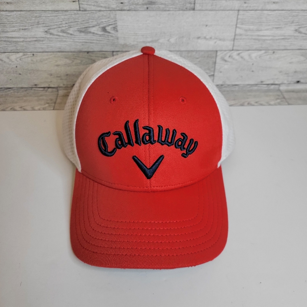 Callaway Mesh Fitted Golf Hat Red White Cap Size L/XL